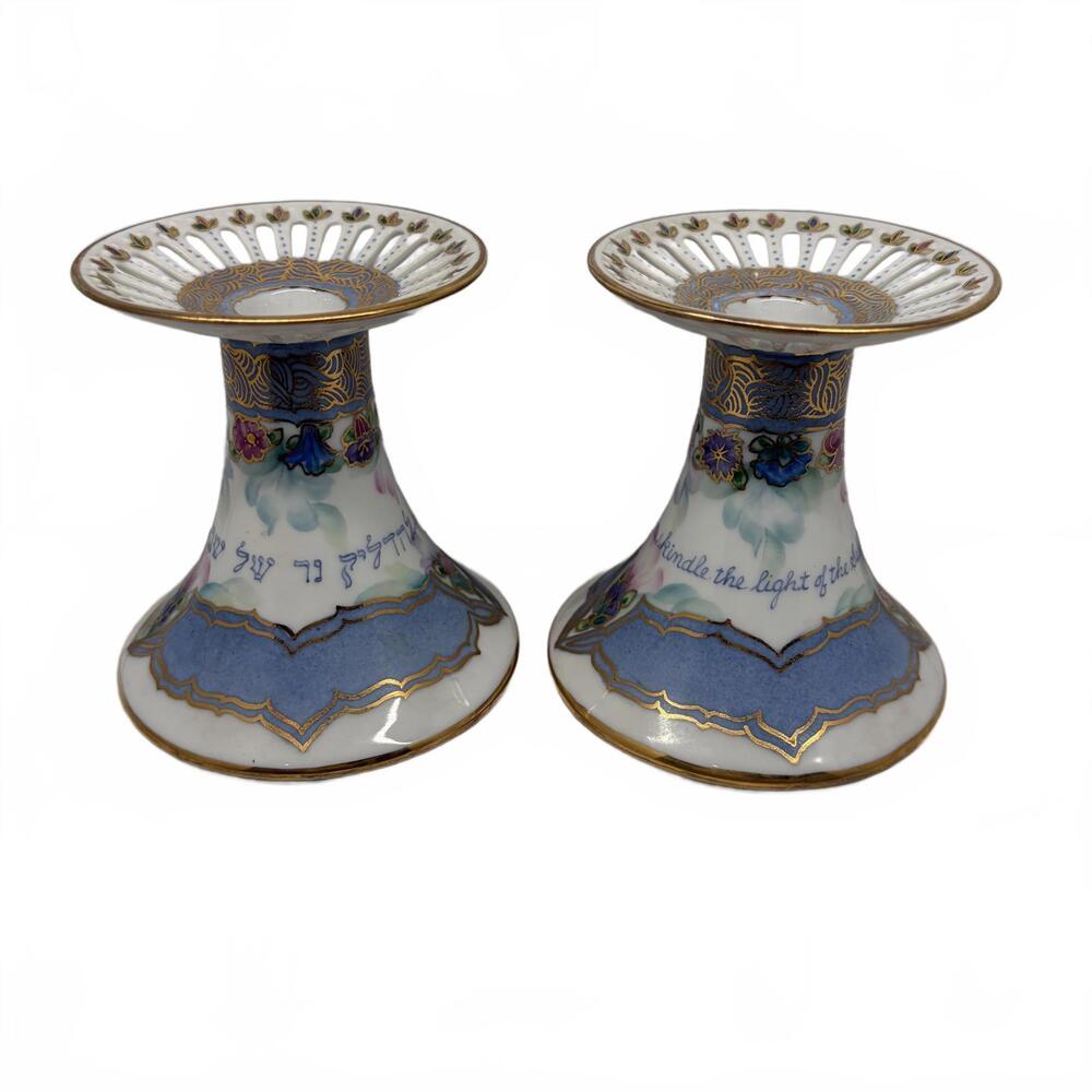 Signed Gloria Nelson 1996 porcelain candlesticks with hand-painted note.